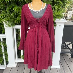 Torrid; Deep Red/ Burgundy; Long Sleeve; Plus Size Dress